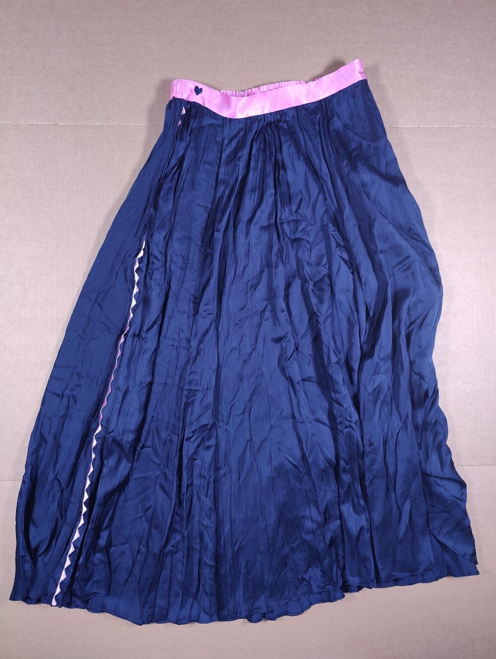 NWT Kerri Rosenthal Beatrix Navy Pleated Midi Skirt Pink Trim Size S Retail 298$